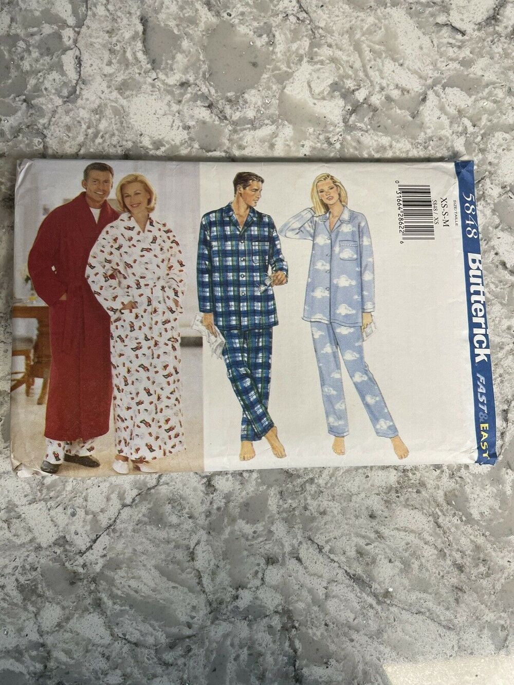 Butterick Pattern 5848 Sizes XS - M Easy Unisex Robe Belt Top Pants Uncut 1998